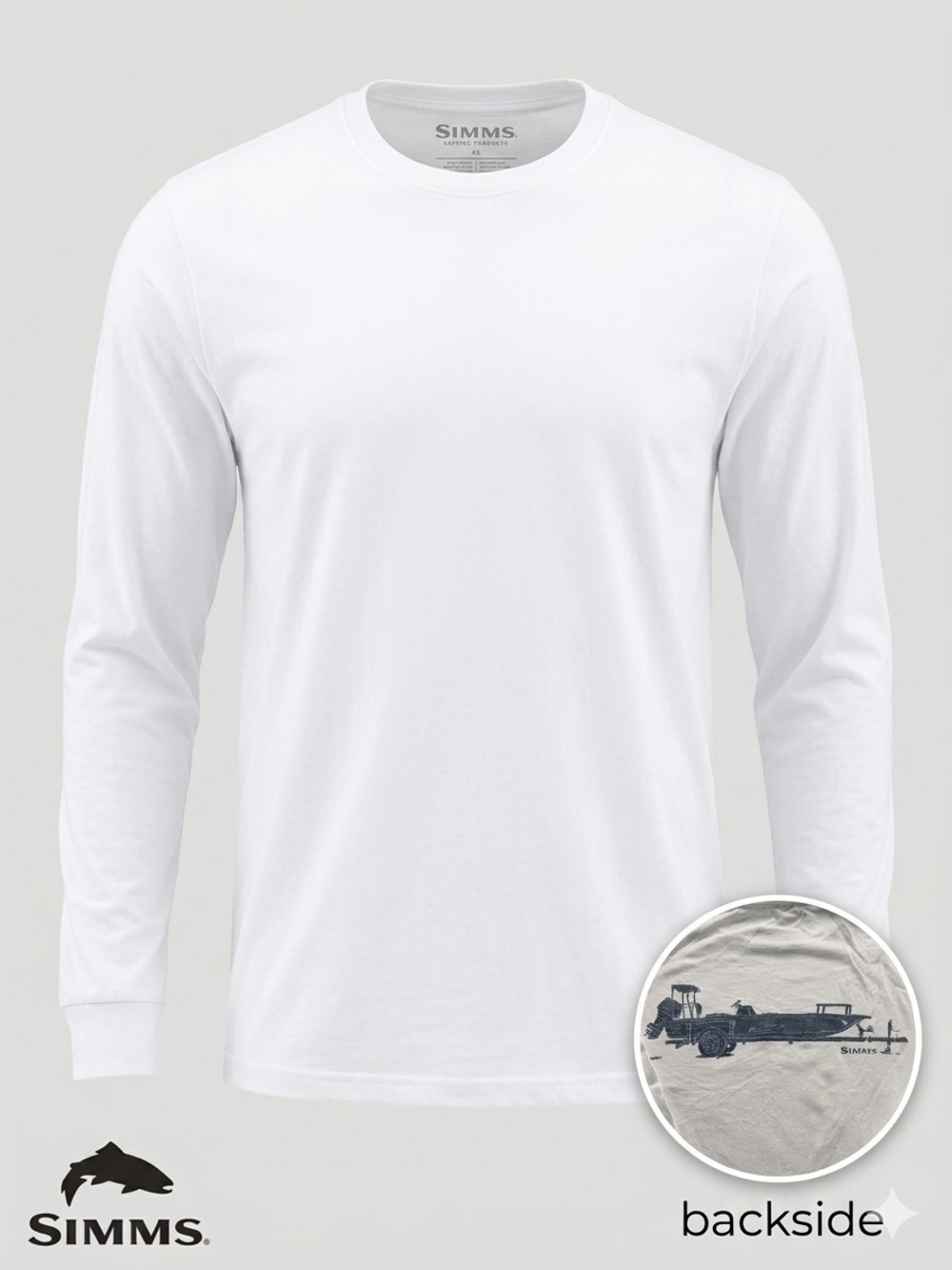 Simms Skiff Boat Graphic T-Shirt Long Sleeve Fishing Wading Coastal Men Medium M